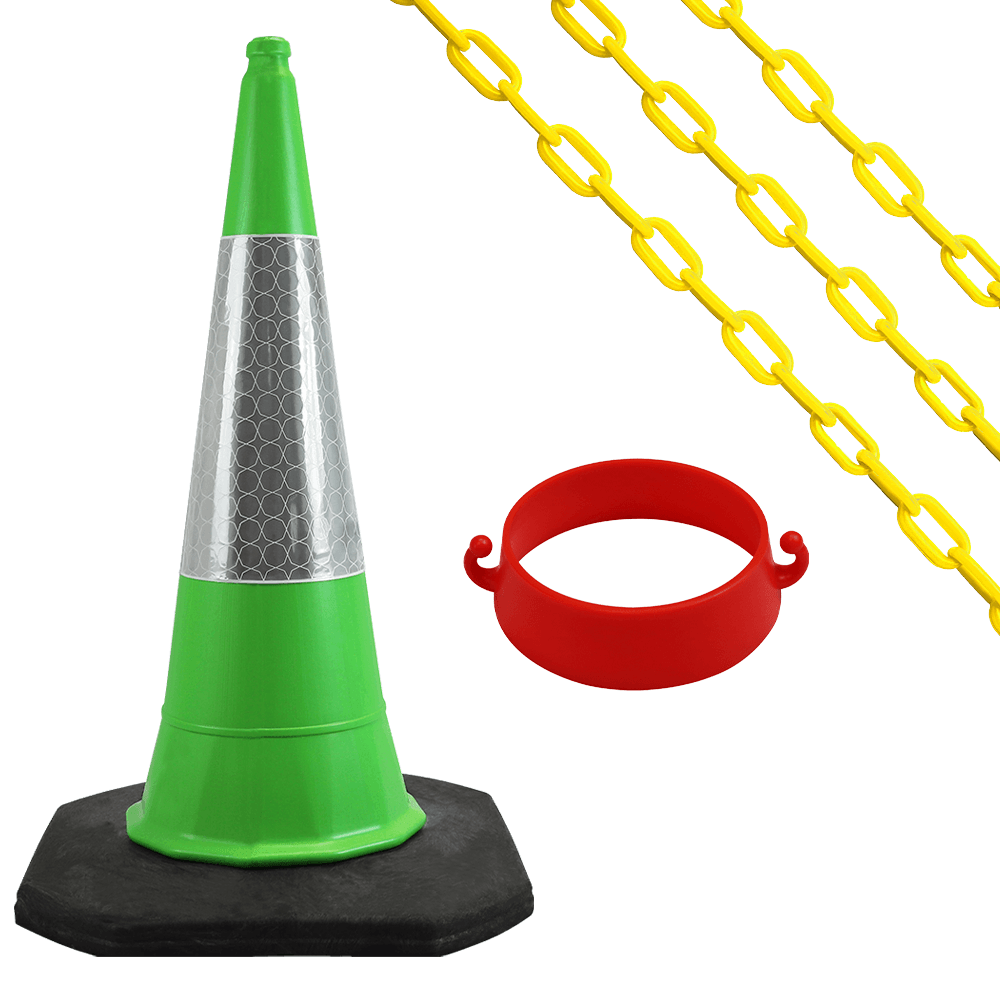 Cone Chain Barrier Kit Road cones Chain holders Chains Traffic control equipment Safety barriers Crowd control barriers Road safety products Construction site equipment Barrier systems 1 Meter