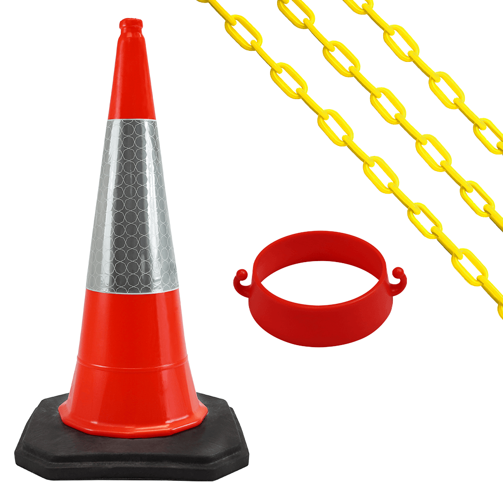Cone Chain Barrier Kit Road cones Chain holders Chains Traffic control equipment Safety barriers Crowd control barriers Road safety products Construction site equipment Barrier systems 1 Meter