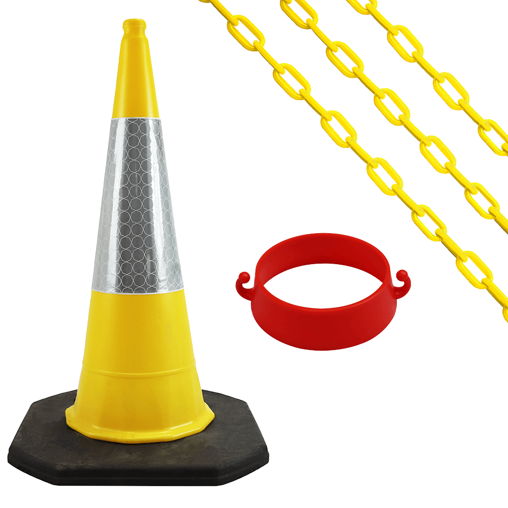 Cone Chain Barrier Kit Road cones Chain holders Chains Traffic control equipment Safety barriers Crowd control barriers Road safety products Construction site equipment Barrier systems 1 Meter
