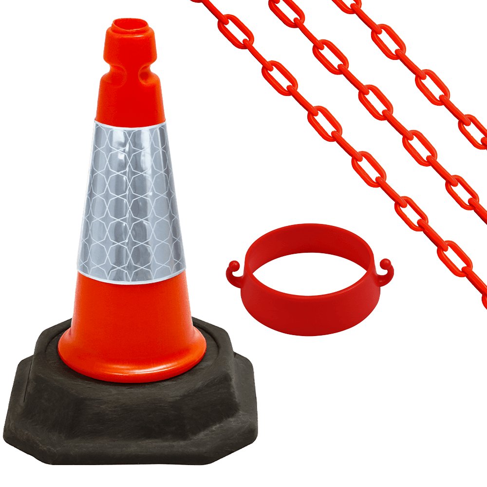 Cone Chain Barrier Kit Road cones Chain holders Chains Traffic control equipment Safety barriers Crowd control barriers Road safety products Construction site equipment Barrier systems