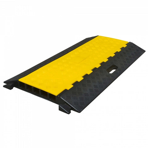 5-channel-Cable-protection-hose-ramp-channel-yellow-and-black-heavy-duty-outdoor-rubber-durable-industrial-flexible-roadworks-safety--middle-section-piece