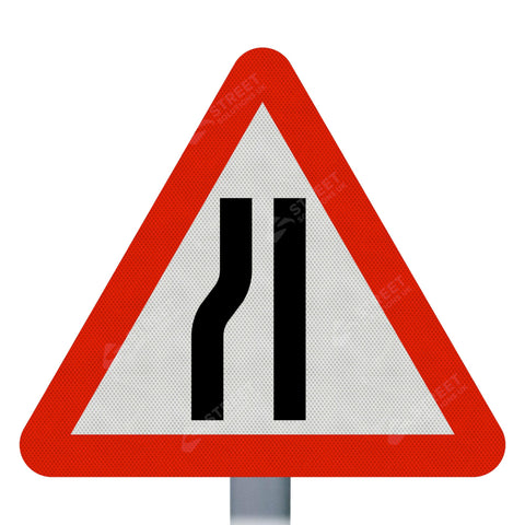 Road Narrows Left Sign Face