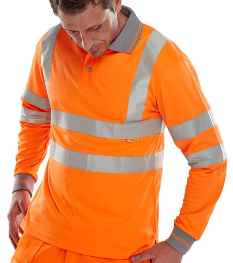 Beeseen Hi-Vis Long Sleeved Polo Shirt Orange