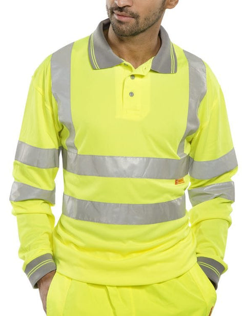 Beeseen Hi-Vis Long Sleeved Polo Shirt Yellow