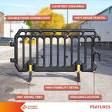 crowd control plastic metal pedestrian safety street event festival marathon melba swintex jsp 2 meter metre race anti trip stacking portable black silver orange boss heras safe fence start traffic school construction plastic safety barriers