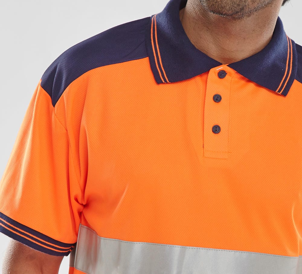 Beeseen Short Sleeved "Two tone" Hi Vis Polo Shirt - Orange & Navy