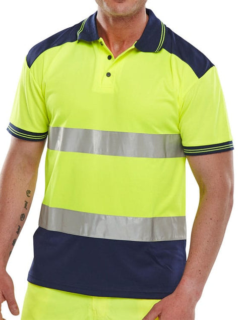 Beeseen Short Sleeved "Two tone" Hi Vis Polo Shirt - Yellow & Navy