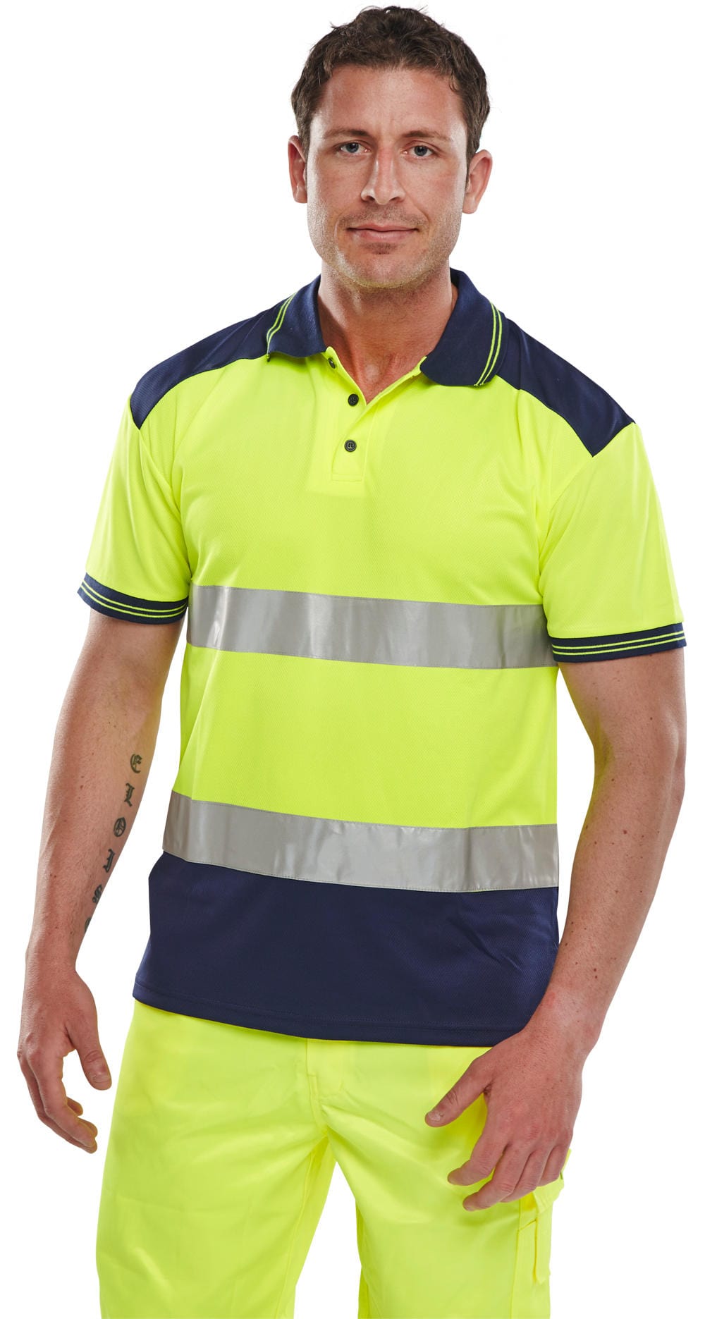 Beeseen Short Sleeved "Two tone" Hi Vis Polo Shirt - Yellow & Navy