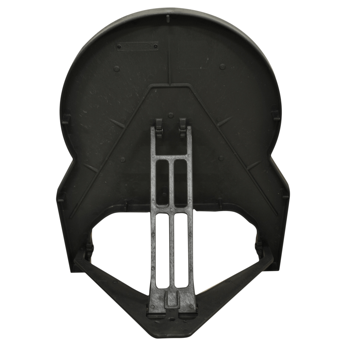 Underside of a Q-Sign circular sign base showing the retractable A-frame stand folded