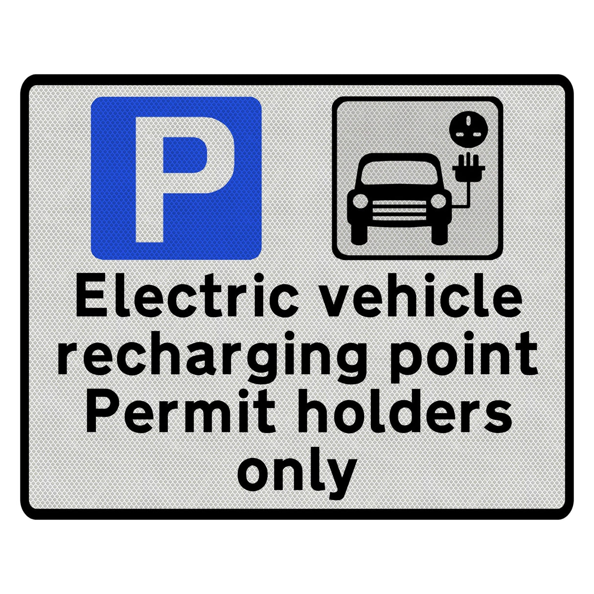 660.9 sign face - electric vehicle recharging point permit holders only, blue P and EV charging symbols on white