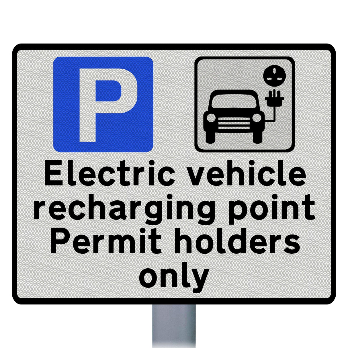 EV permit holders only sign face 660.9 mounted on a post - electric vehicle recharging point, permit holders only
