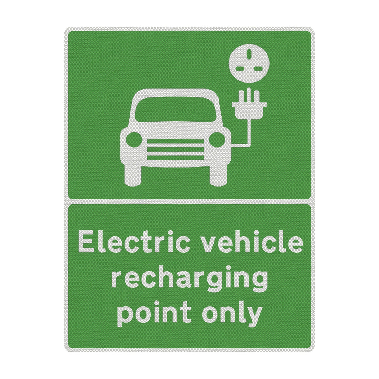 660.9 green sign face - electric vehicle recharging point only, white symbols on Class 2 reflective board