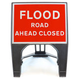 FLOOD ROAD AHEAD CLOSED 600X450MM MELBA SWINTEX Q SIGN ROAD SAFETY TRAFFIC RED WHITE STREET SIGNAGE