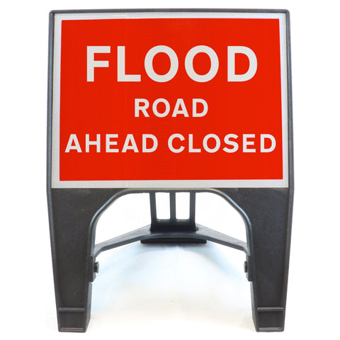 FLOOD ROAD AHEAD CLOSED 600X450MM MELBA SWINTEX Q SIGN ROAD SAFETY TRAFFIC RED WHITE STREET SIGNAGE