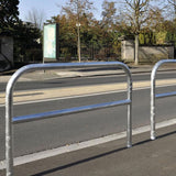 Galvanized steel hoop barrier perimeter security trolley bay protection vehicle access control strong steel site perimeter boundary marking trolley park door security commercial properties industrial sites public spaces dependable