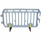 crowd control plastic metal pedestrian safety street event festival marathon melba swintex jsp 2 meter metre race anti trip stacking portable black silver orange boss heras safe fence start traffic school construction plastic safety barriers