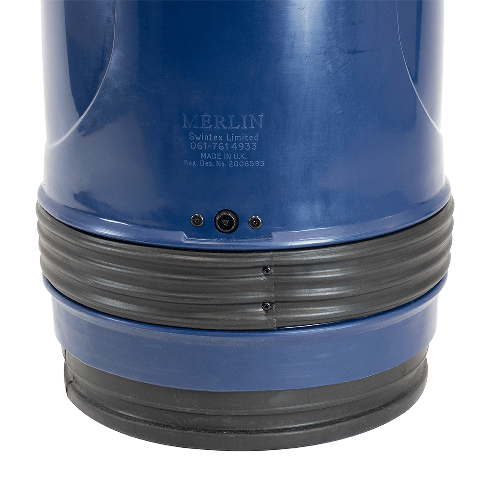 Close-up of the Merlin litter bin's bayonet locking collar at the base