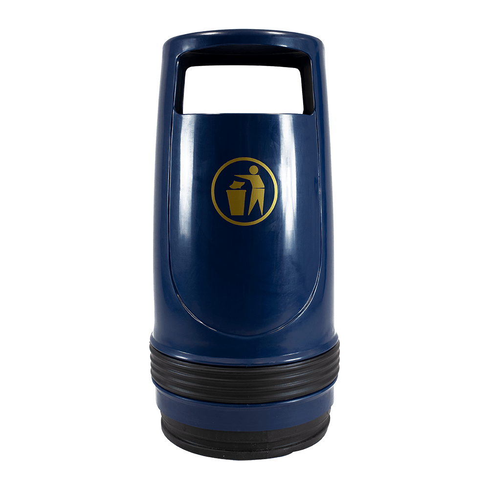 Blue Merlin 90 litre litter bin, front view showing the aperture opening and recycling logo