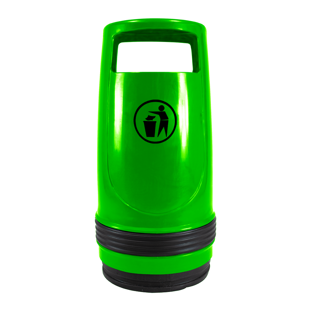 Light green Merlin 90 litre litter bin, front view showing the aperture opening and recycling logo