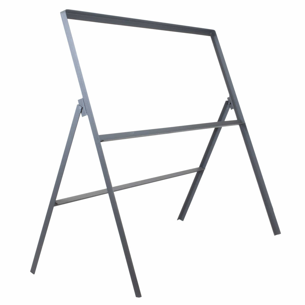 Temporary metal road sign frame, 1050 x 450mm, angled view showing the A-frame legs and cross braces