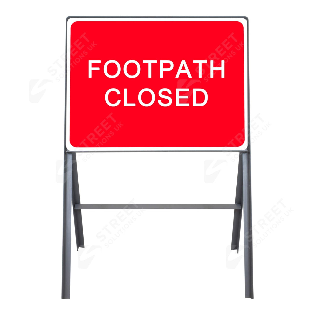Metal road sign frame 600 x 450mm size Rectangular shape Heavy-duty construction Durable material Road sign accessory Chapter 8 compliant Highway and byway use Traffic sign mounting Weather-resistant design