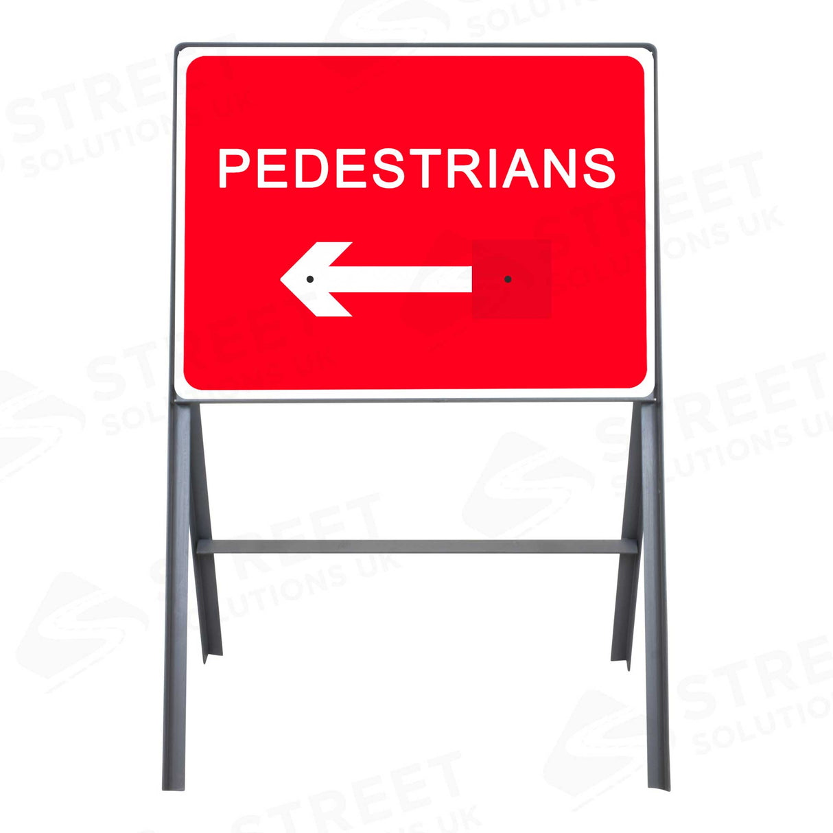 600 x 450mm pedestrians reversible metal sign face 7018 in a grey steel frame - alternate view