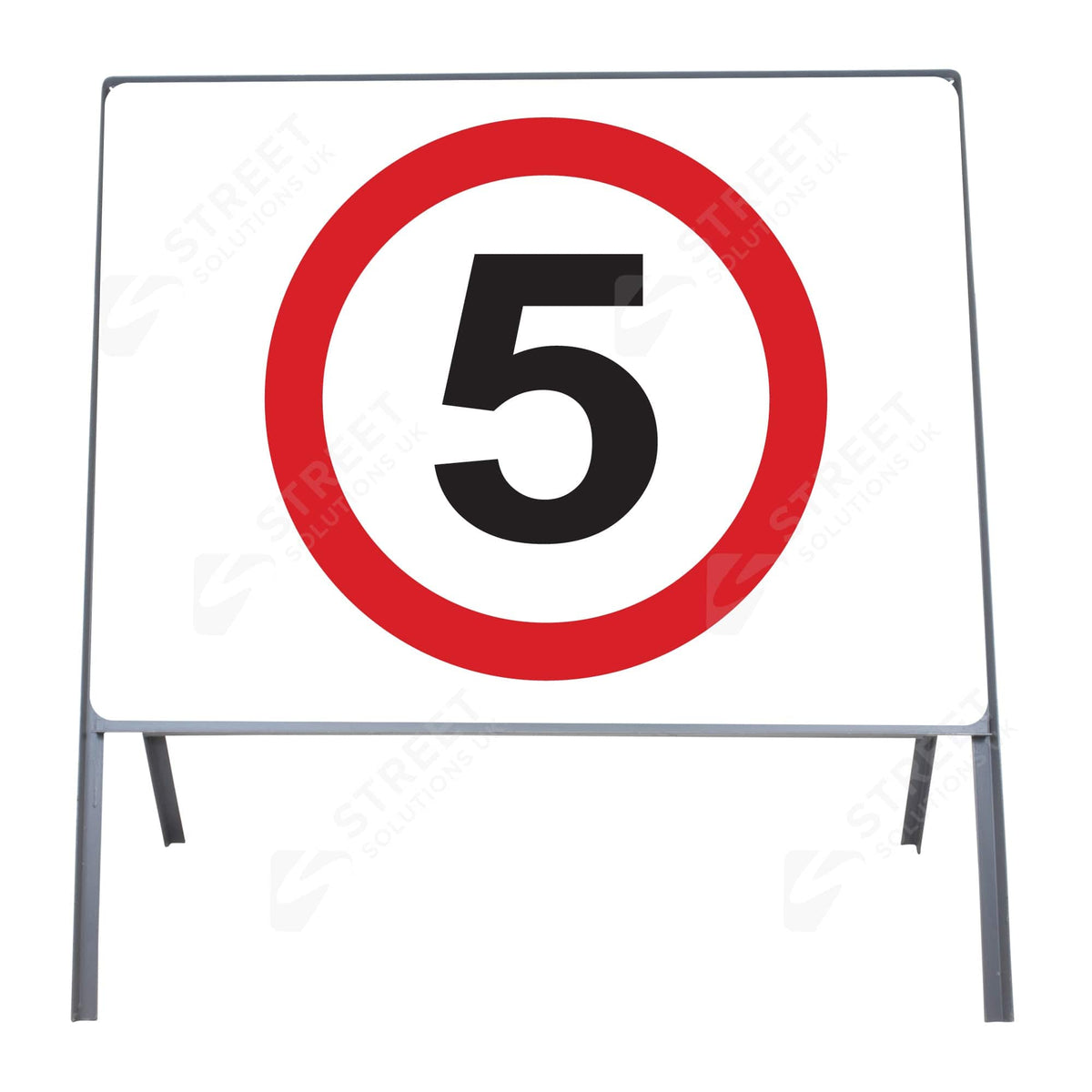 750mm metal 5mph speed limit sign face mounted in a grey steel frame - red, white and black