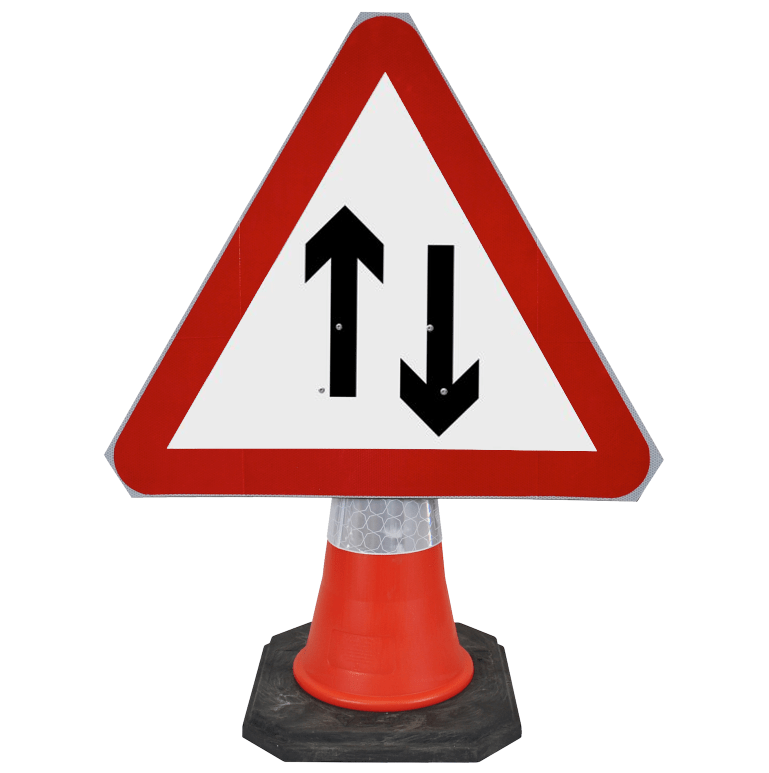 traffic-cone-road-mounted-signs-signage-warning-symbols-caution-directional-constuction-hazard-roadway-motorway-custom-roadwork-heavy-duty-reflective-caution-site-pedestrian-safety-plastic-portable-stackable-highway-uk