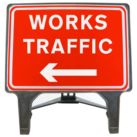 WORKSTRAFFICARROWLEFT1050x750MMMELBASWINTEXQSIGNROADSAFETYTRAFFICREDWHITESTREETSIGNAGE
