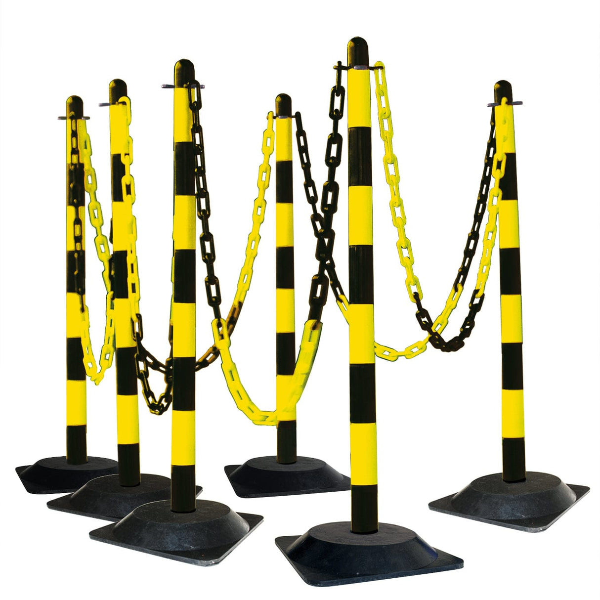 Plastic post and chain barrier kit 6 post set outdoor safety barriers crowd control kit plastic fencing temporary link fence barricade outdoor crowd control traffic control safety chain link fence durable