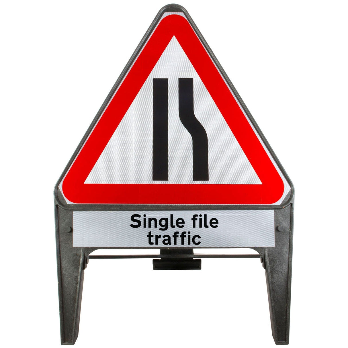 Road Narrows Right with Single File Traffic Supplementary Provision 750mm Q-Sign 517