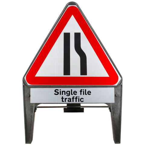 Road Narrows Right with Single File Traffic Supplementary Provision 750mm Q-Sign 517