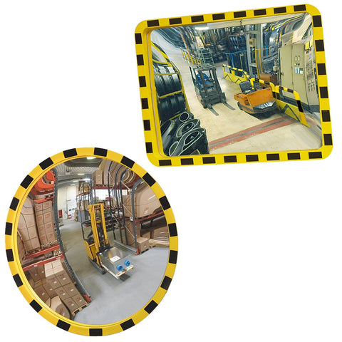 view-minder-industrial-duty-observational-mirror-heavy-duty-safety-warehouse-hazardous-workplace-factories-forklift-black-yellow-caution-security-shock-resistant-indoor-outdoor-weather-resistant-facilities-manufacturing