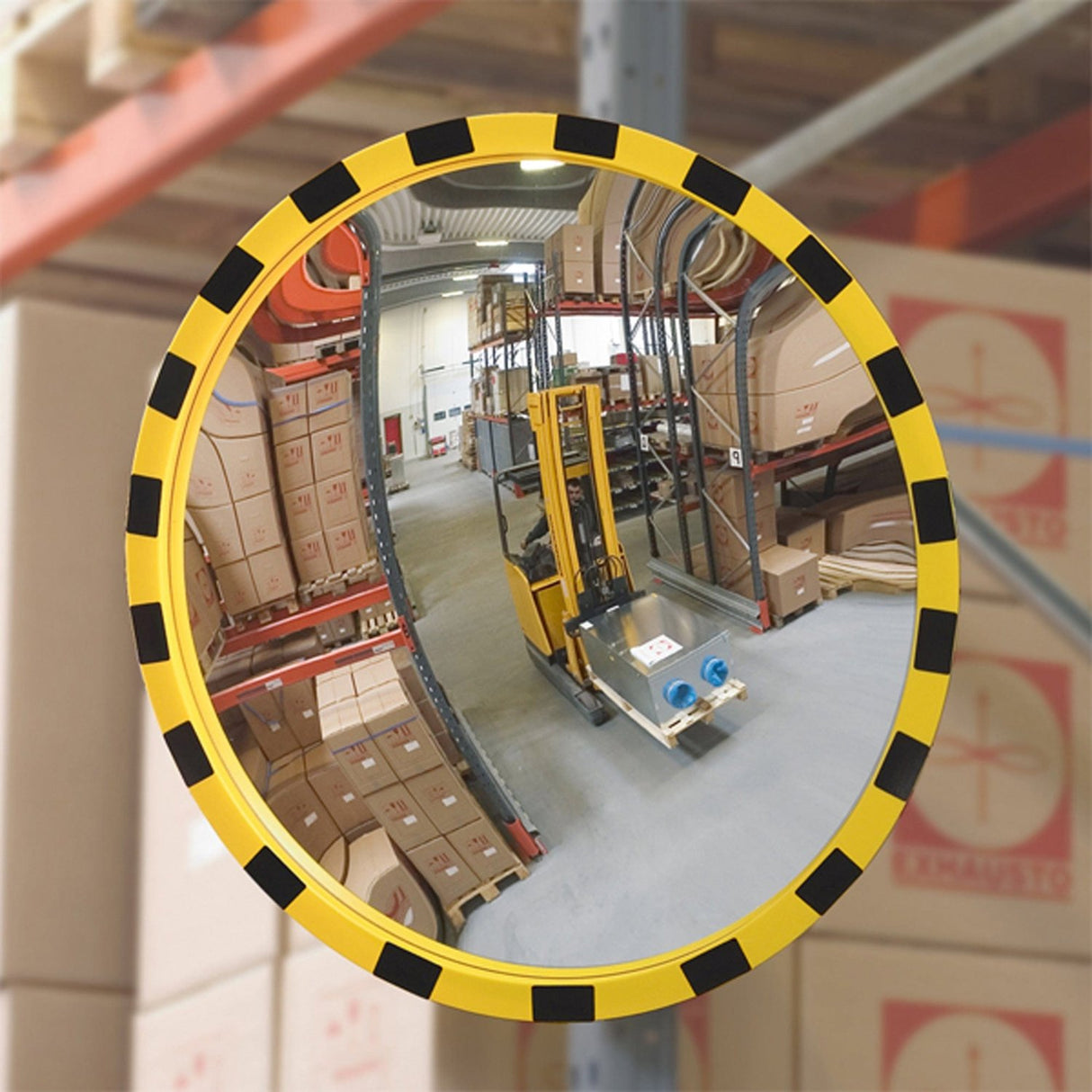 view-minder-industrial-duty-observational-mirror-heavy-duty-safety-warehouse-hazardous-workplace-factories-forklift-black-yellow-caution-security-shock-resistant-indoor-outdoor-weather-resistant-facilities-manufacturing