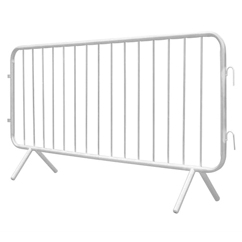 2.3-metre-white-metal-pedestrian-barrier-fixed-leg-temporary-crowd-control-galvanised-steel-fence-interlocking-portable-heavy-duty-event-safety-construction-public-spaces-festival-durable-queue-perimeter-security-outdoor-indoor-weather-resistant