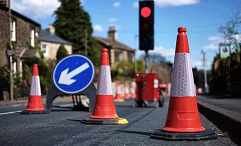 road cones street barriers orange reflective signs signage temporary plastic metal 500mm 750mm 1 metre traffic management 