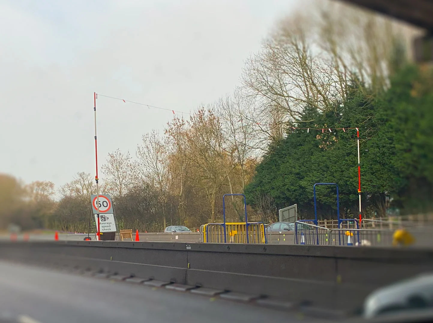gs6 height restriction barrier red white vehicle safety construction traffic management  blue and white 