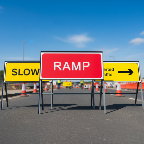 1050 x 450mm signage outdoor traffic road safety highway warning directional reflective durable weather resistant customisable sign face replacements businesses construction sites schools municipalities