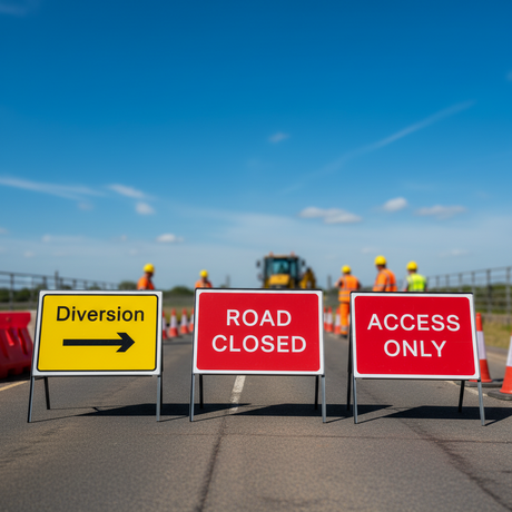 1050 x 750mm signage outdoor traffic road safety highway warning directional reflective durable weather resistant customisable sign face replacements businesses construction sites schools municipalities