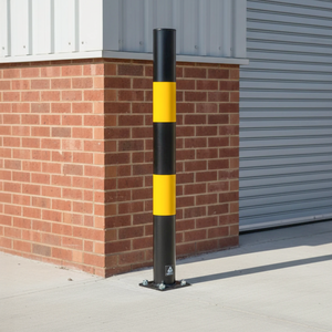black and yellow bolt down steel bollard
