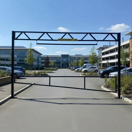 Car Park Gate and Protection Barrier with Swing Gate Black Steel with Nudge Bar