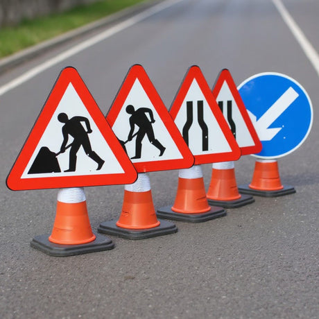 Traffic Cone Signs Met at Work Keep Left