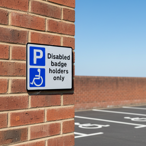 Disabled badge holders only wall mounted permanent wall post mounted information sign reflective