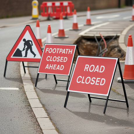 Metal Sign Frames Men at Work Footpath Closed Ahead Road Closed