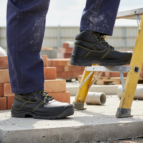 steel toe safety work boots black leather