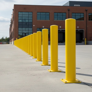 Yellow powder coated steel bolt down security bollards