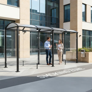 Smoking Vaping Barrel-roof-shelter-Polycarbonate-dome-M-Outdoor-Weather-resistant-Dome-roof-shelter-Steel-frame-Sun-Covered-outdoor-space-UV-resistant-bicycle- cycle-schoolslighting-universities-RAL-painted-procity-grey