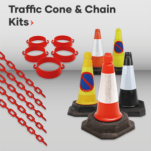 Traffic cone & chain kits for safe & efficient traffic control available in various lengths & colours to suit different needs Safety Barrier Pedestrian Control Outdoor Crowd Control Construction Event Crowd Control Parking Lot Barrier Kits