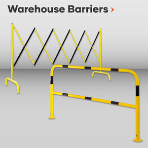 Warehouse-safety-barriers,-industrial-guardrails,-loading-dock-gates,-mezzanine-netting,-bollards,-pedestrian-and-forklift-barriers,-crash-protection-Concertina-safety-barrier-Concertina-design-Steel-Black-and-yellow-Extendable