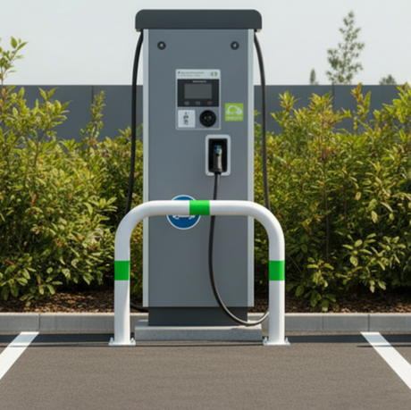 Ev charging station bollards crash protection steel hoops